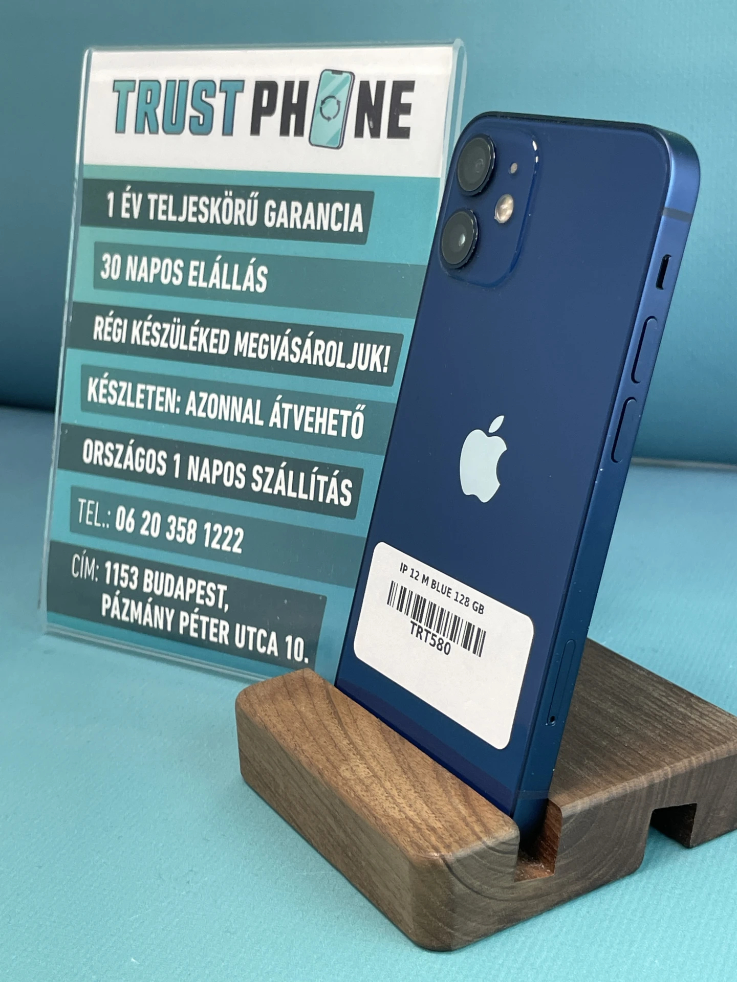 !! 1 ÉV GARANCIA !! iPhone 12 Mini Blue 128 GB – TRT580 – 100% AKKU