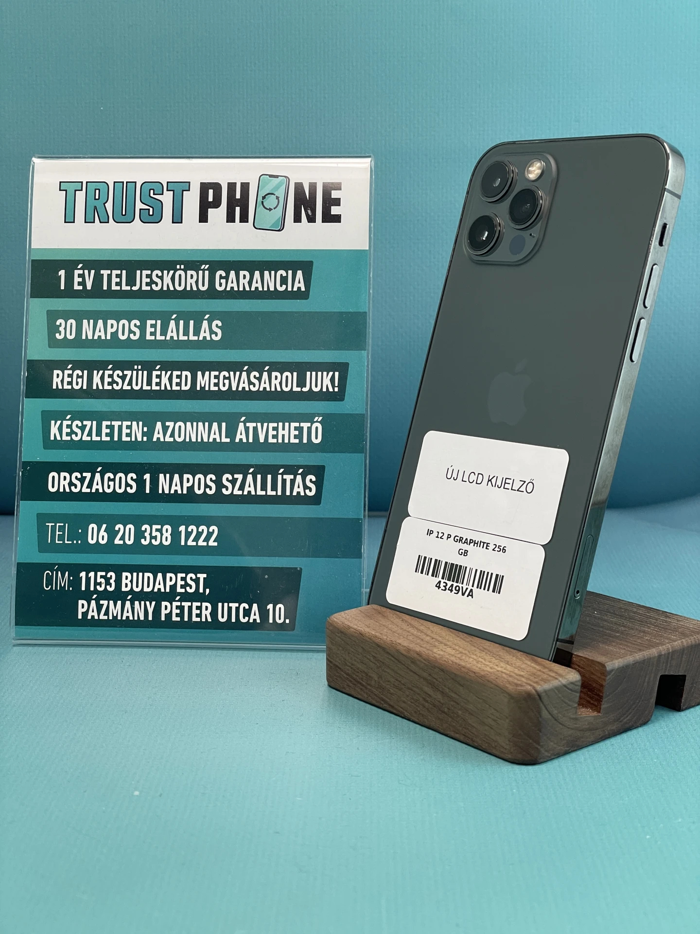 !! 1 ÉV GARANCIA !! iPhone 12 Pro Graphite 256 GB – 4349 – 95% AKKU – ÚJ KIJELZŐ