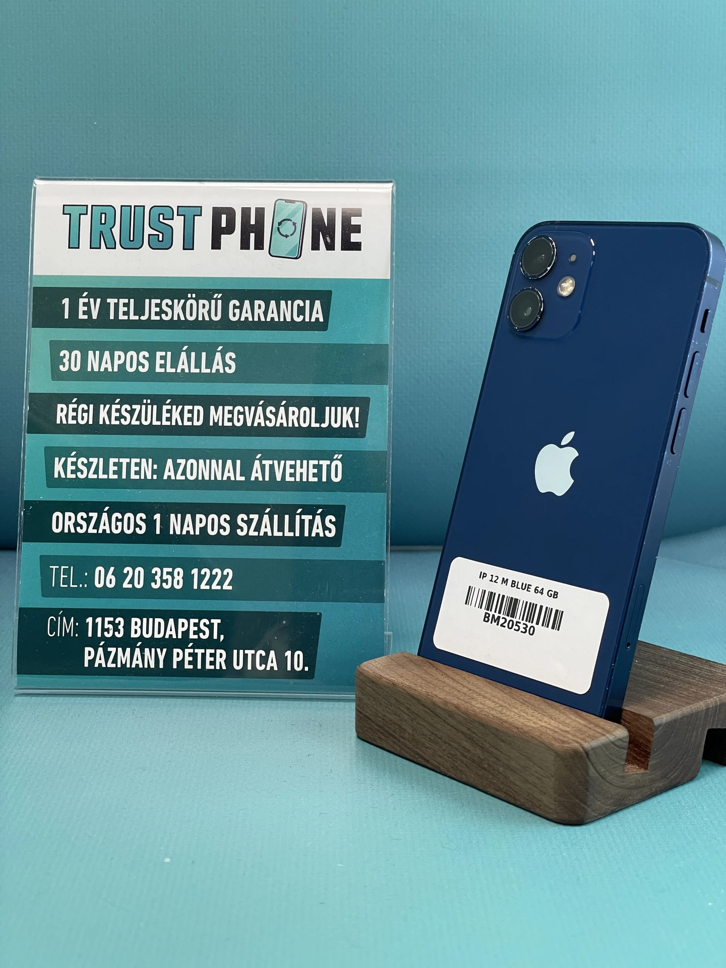 !! 1 ÉV GARANCIA !! iPhone 12 Mini Blue 64 GB – BM20530 – 100% AKKU