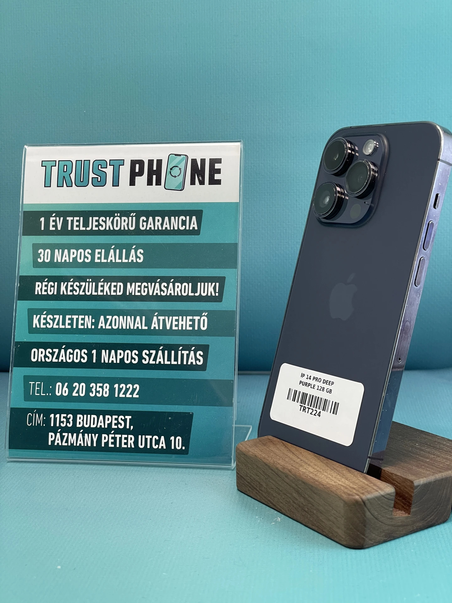 !! 1 ÉV GARANCIA !! iPhone 14 Pro Deep Purple 128 GB – TRT224 – 100% AKKU