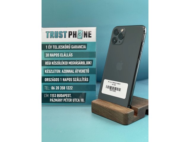 !! 1 ÉV GARANCIA !! iPhone 11 Pro Space Gray 64 GB – TRT345 – 100% AKKU