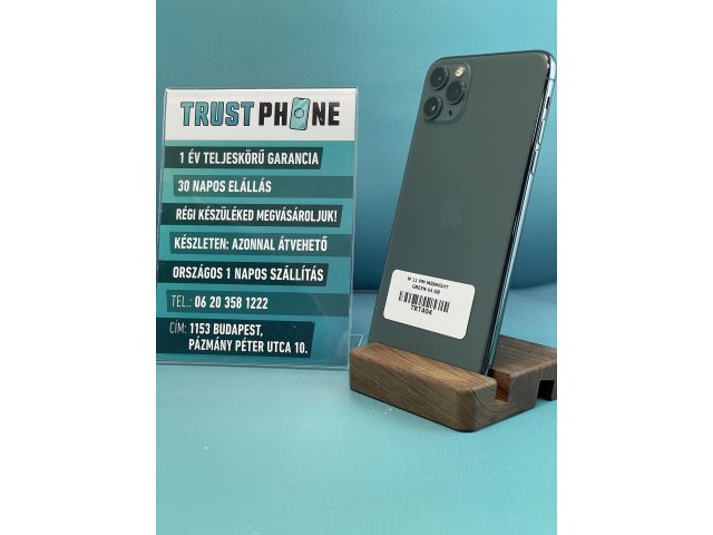 !! 1 ÉV GARANCIA !! iPhone 11 Pro Max Midnight Green 64 GB – TRT404 – 100% AKKU