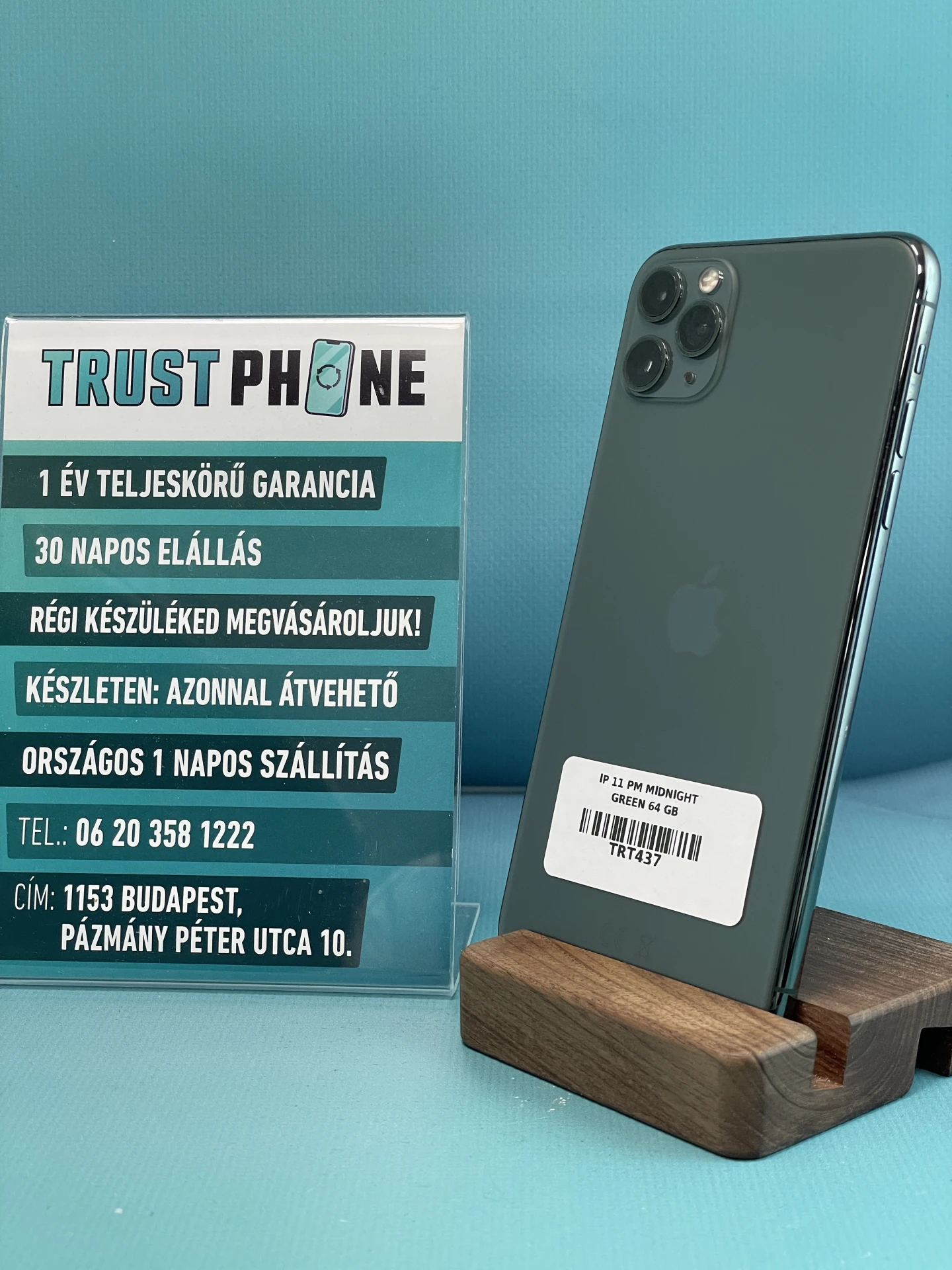 !! 1 ÉV GARANCIA !! iPhone 11 Pro Max Midnight Green 64 GB – TRT437 – 100% AKKU