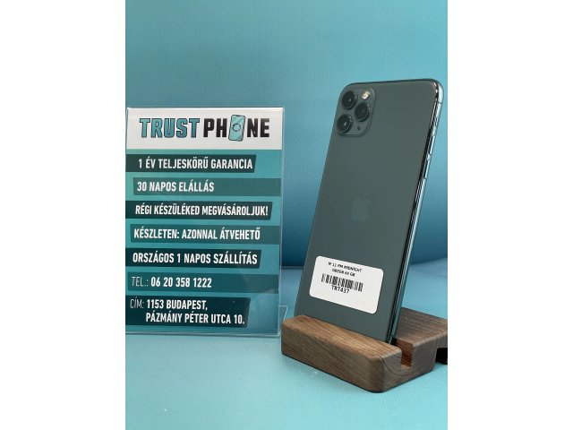 !! 1 ÉV GARANCIA !! iPhone 11 Pro Max Midnight Green 64 GB – TRT437 – 100% AKKU