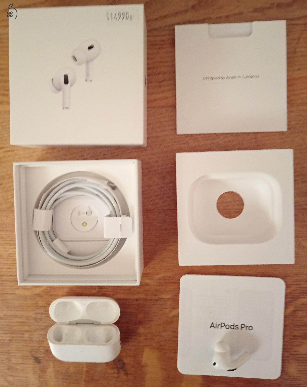 Apple AirPods Pro 2. tok + jobb fülhallgató + kábel + doboz