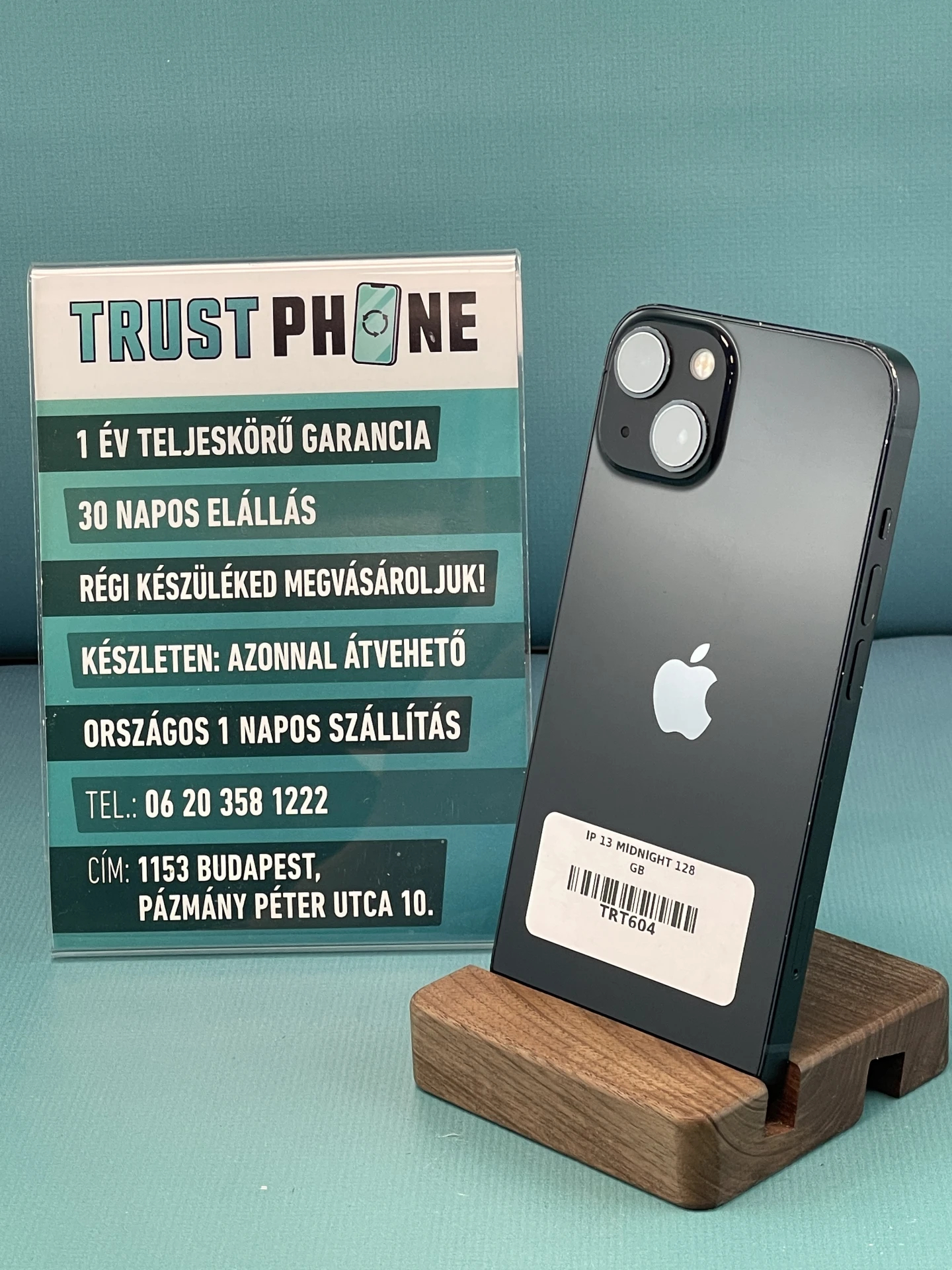 !! 1 ÉV GARANCIA !! iPhone 13 Midnight 128 GB – TRT604 – 100% AKKU