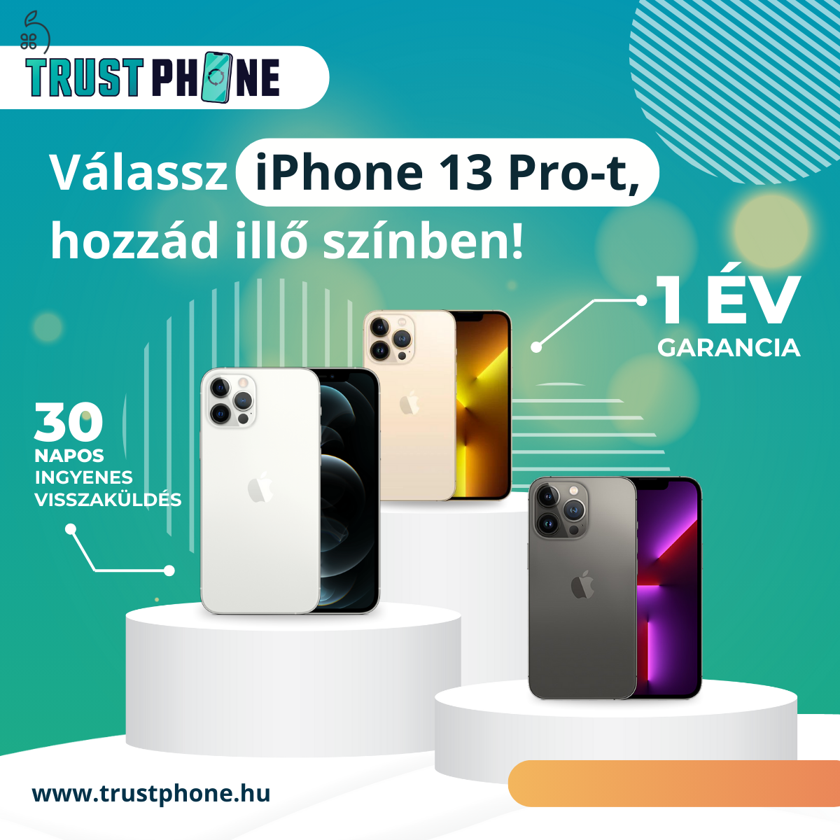 ! KARÁCSONYI AKCIÓ ! Iphone 13 Pro 128GB és 256GB Minden színben. AKKU 90% - 100% KÖZÖTT.  WWW.TRUSTPHONE.HU