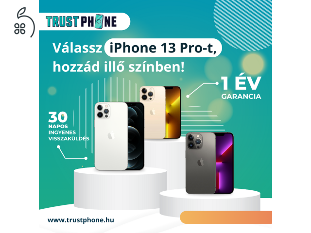 ! KARÁCSONYI AKCIÓ ! Iphone 13 Pro 128GB és 256GB Minden színben. AKKU 90% - 100% KÖZÖTT.  WWW.TRUSTPHONE.HU