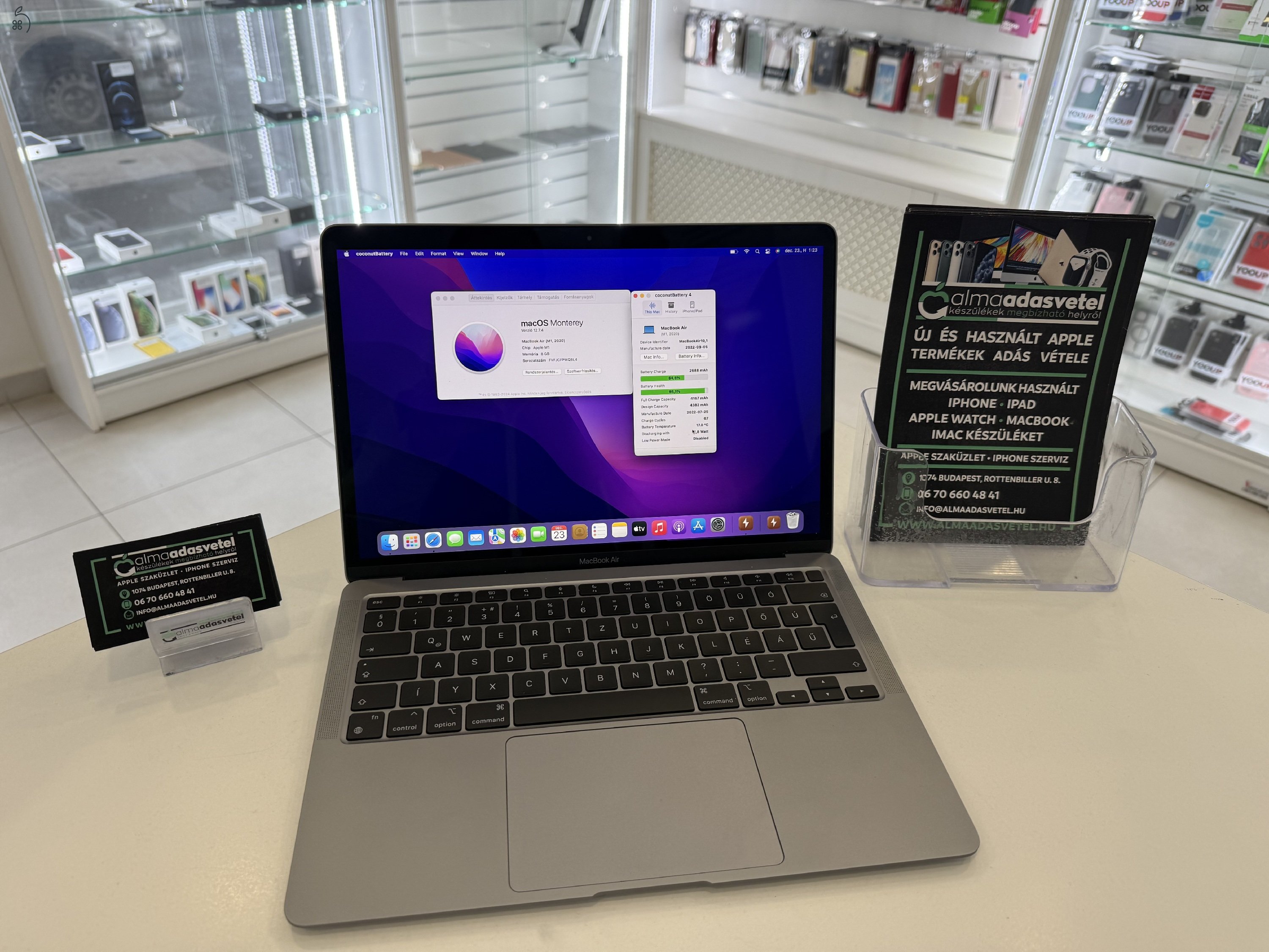 MacBook Air M1 8GB/256ssd/Mint Az Új/1-3 hónap gar./Akku 95%/p3949