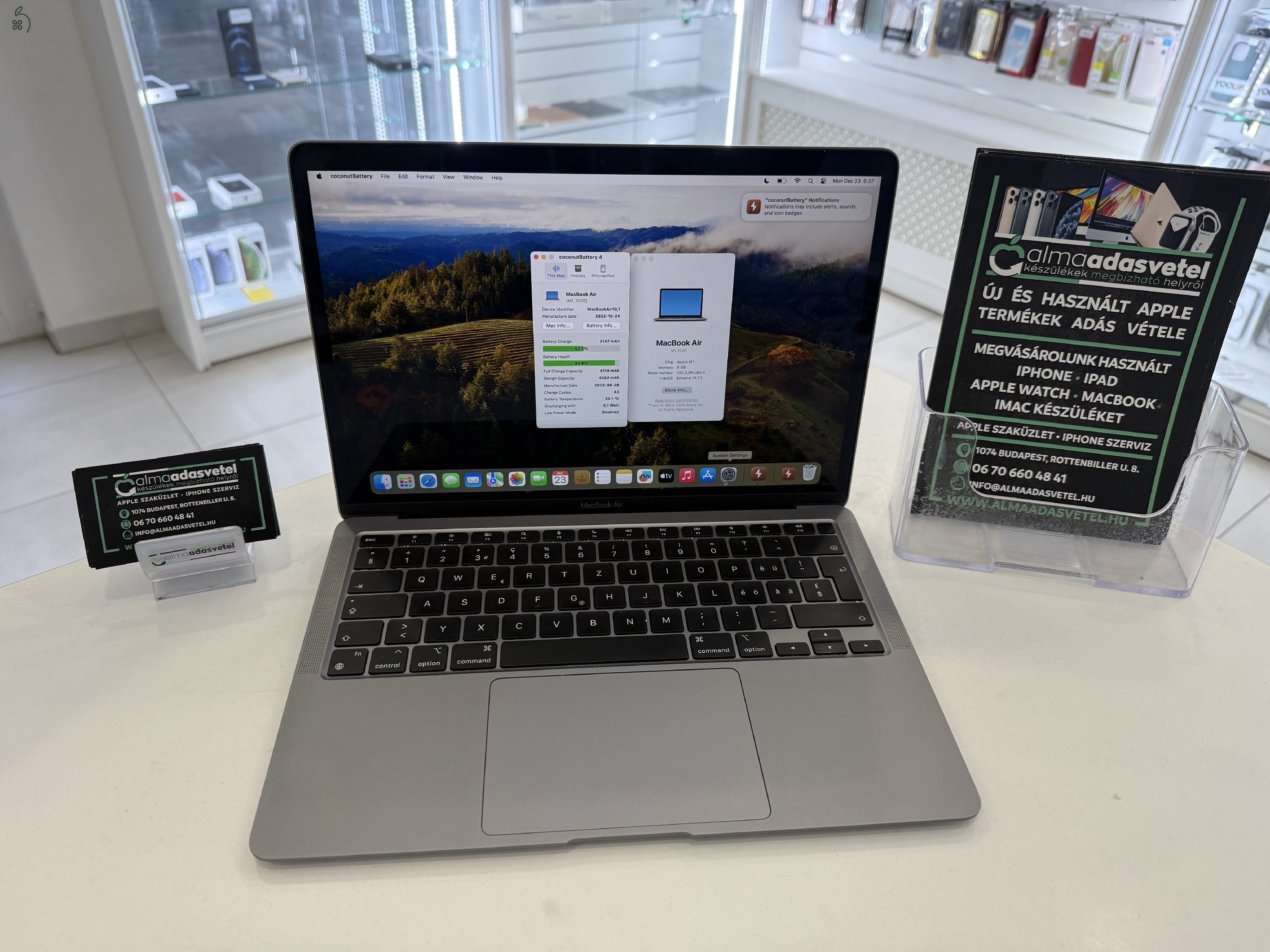 Macbook Air M1/8GB/256ssd/1-3 hónap gar./EU.Bill./Újszerű/Akku 90%/p3951