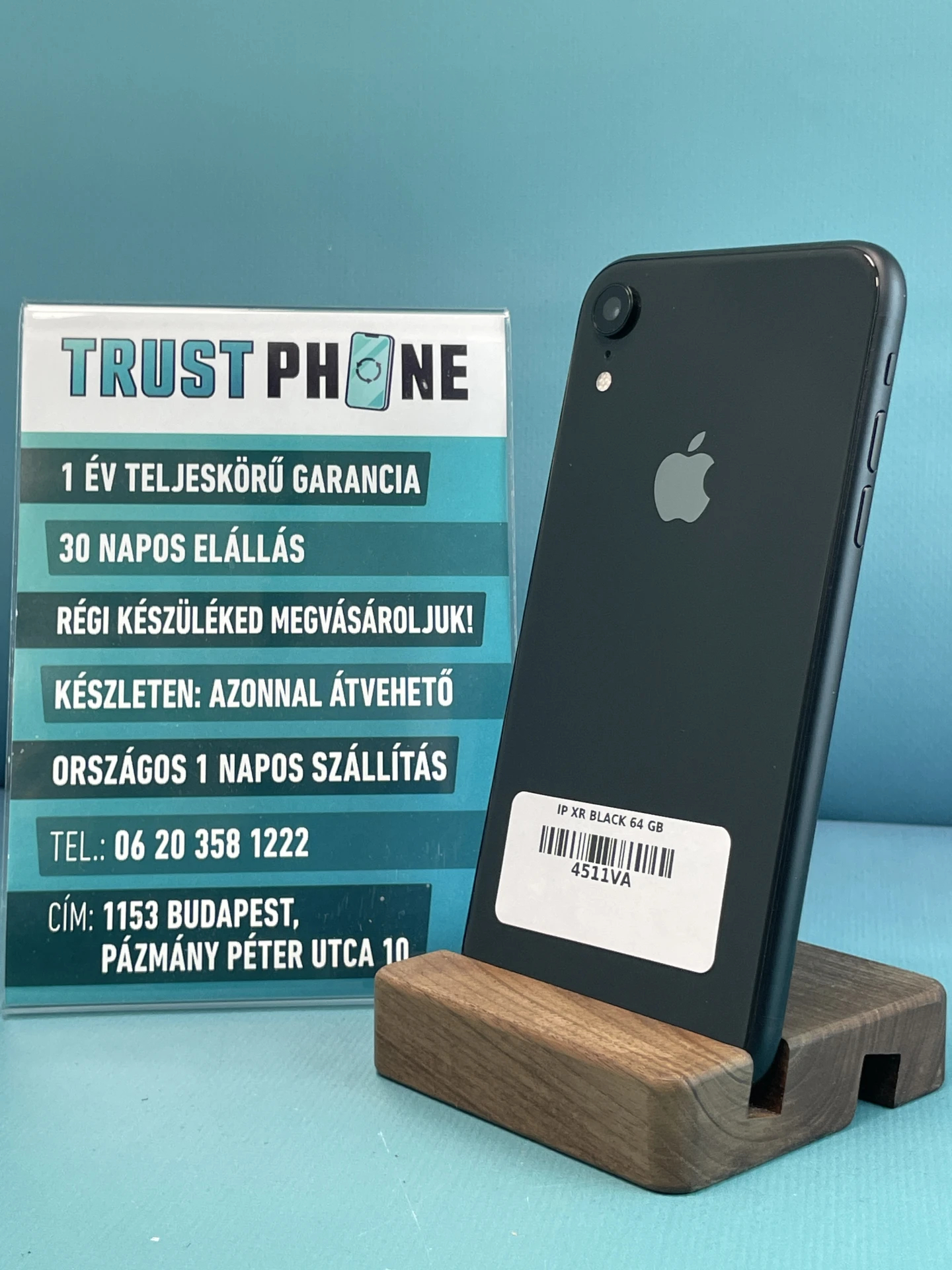 !! 1 ÉV GARANCIA !! iPhone XR Black 64 GB – 4511VA – 100% AKKU