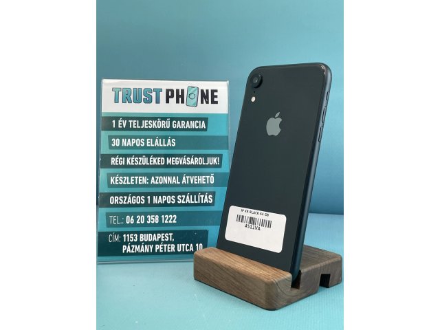 !! 1 ÉV GARANCIA !! iPhone XR Black 64 GB – 4511VA – 100% AKKU