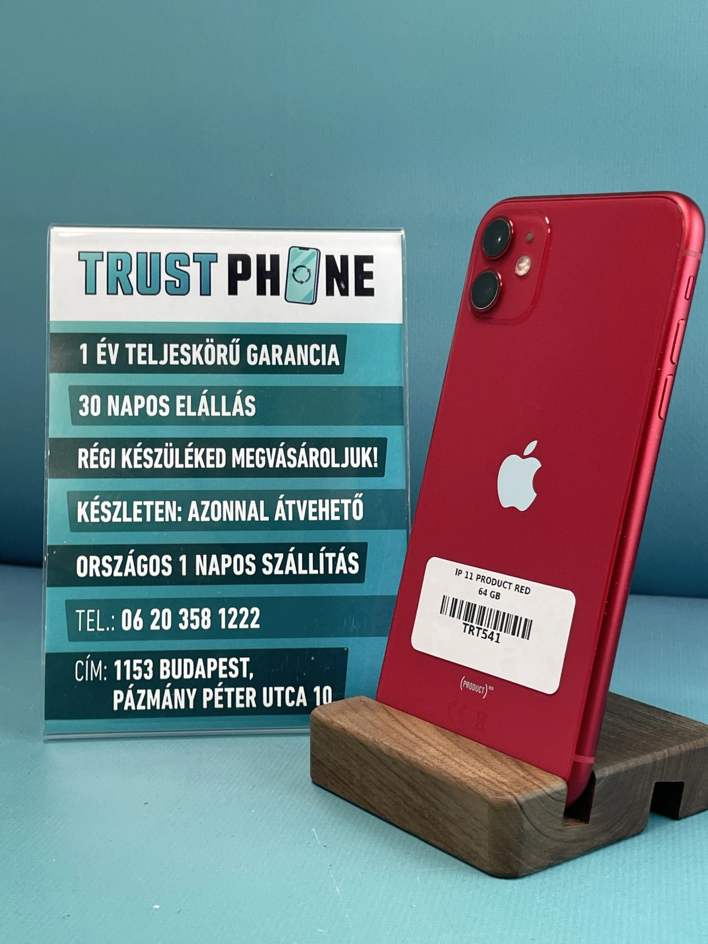 !! 1 ÉV GARANCIA !! iPhone 11 PRODUCT RED 64 GB – TRT541 – 100% AKKU