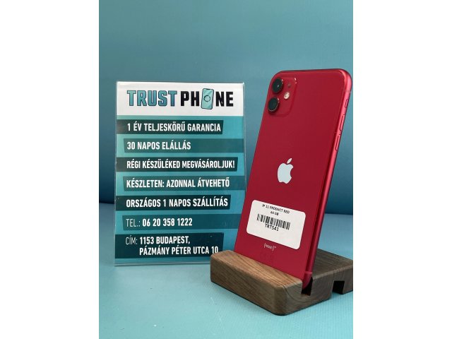 !! 1 ÉV GARANCIA !! iPhone 11 PRODUCT RED 64 GB – TRT541 – 100% AKKU