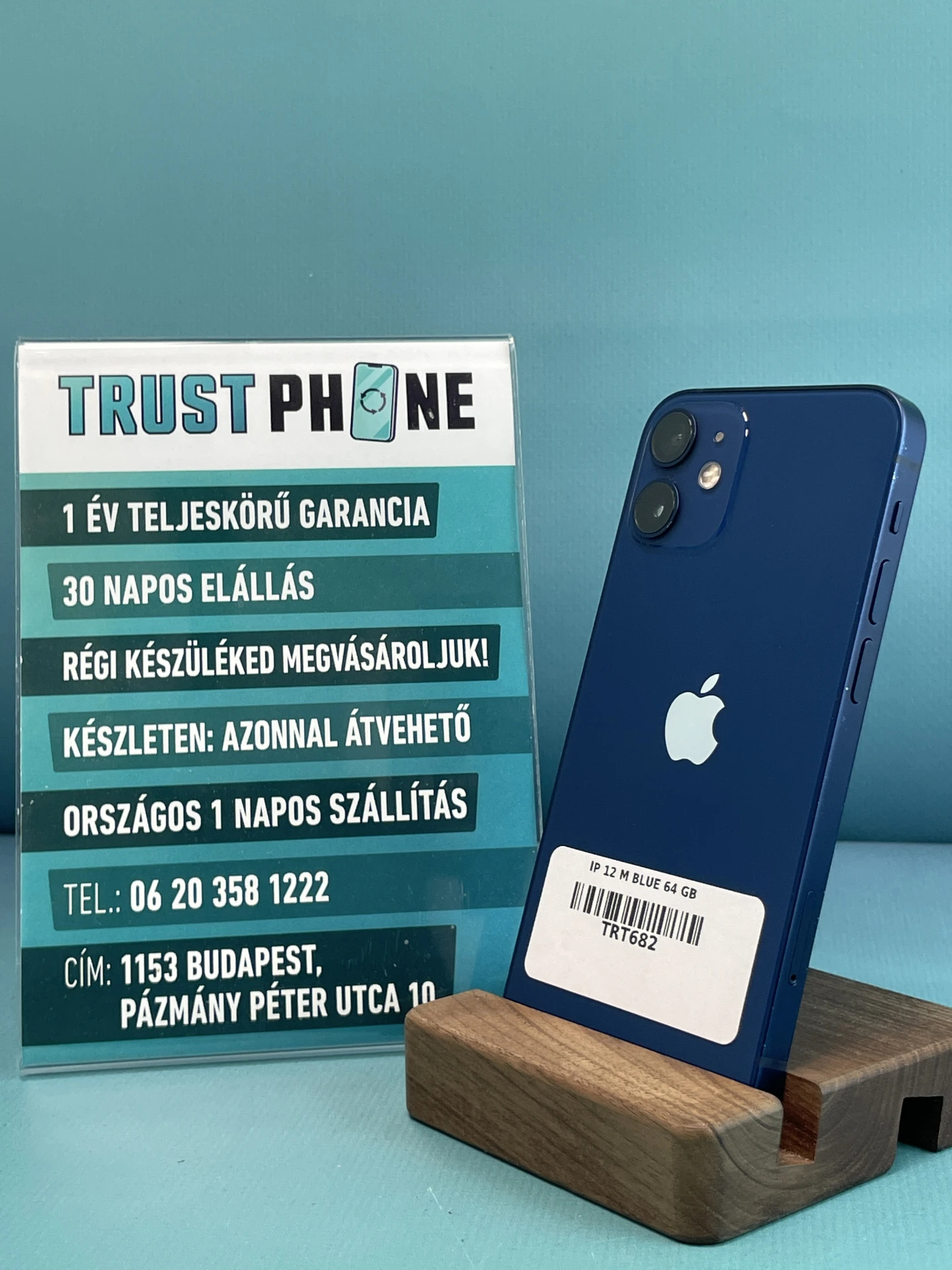 !! 1 ÉV GARANCIA !! iPhone 12 Mini Blue 64 GB – TRT682 – 100% AKKU