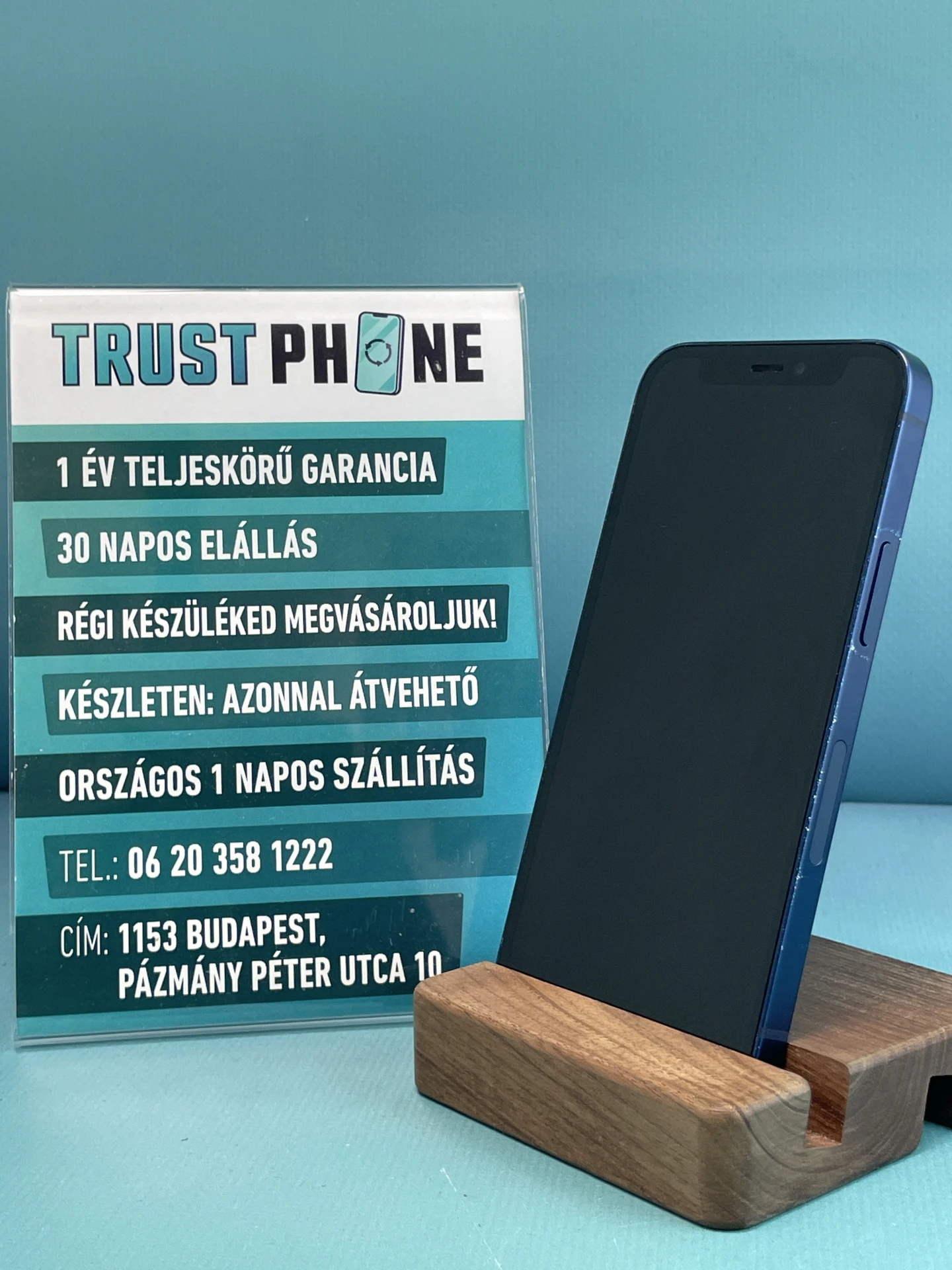 !! 1 ÉV GARANCIA !! iPhone 12 Mini Blue 64 GB – TRT682 – 100% AKKU