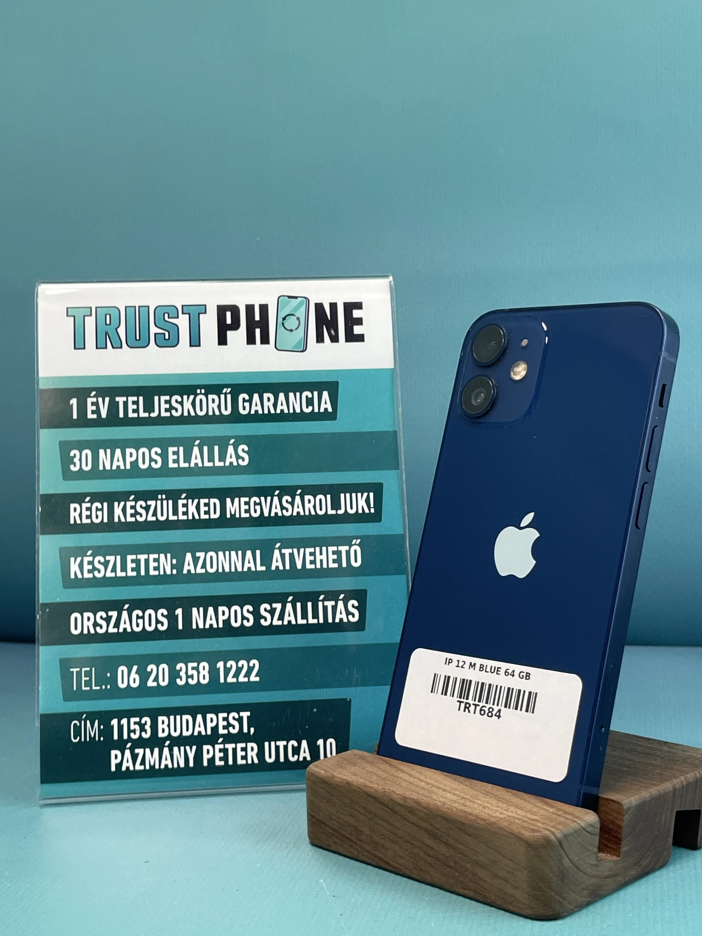 !! 1 ÉV GARANCIA !! iPhone 12 Mini Blue 64 GB – TRT684 – 100% AKKU