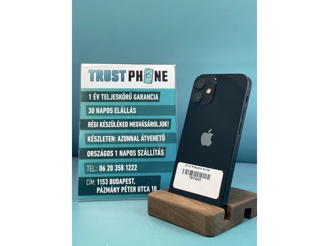 !! 1 ÉV GARANCIA !! iPhone 12 Mini Black 64 GB – TRT685 – 100% AKKU