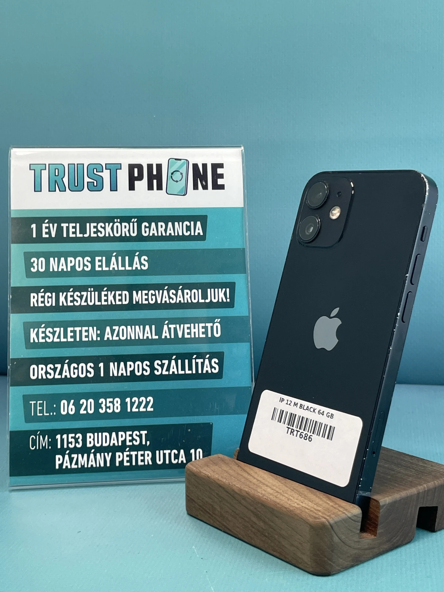 !! 1 ÉV GARANCIA !! iPhone 12 Mini Black 64 GB – TRT686 – 100% AKKU