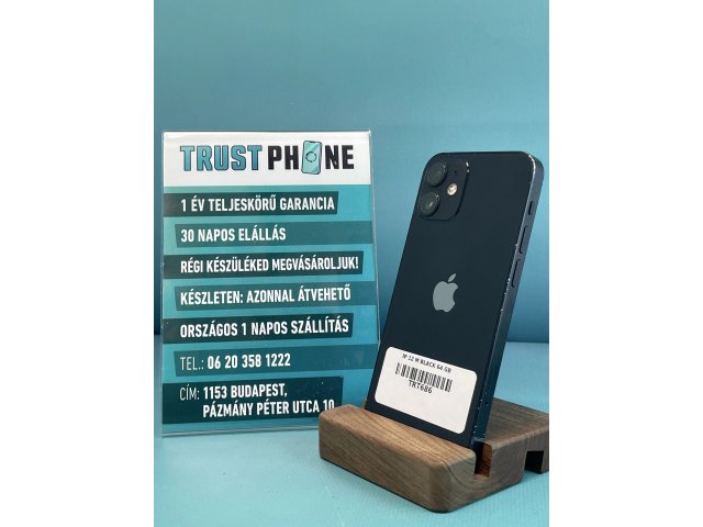 !! 1 ÉV GARANCIA !! iPhone 12 Mini Black 64 GB – TRT686 – 100% AKKU