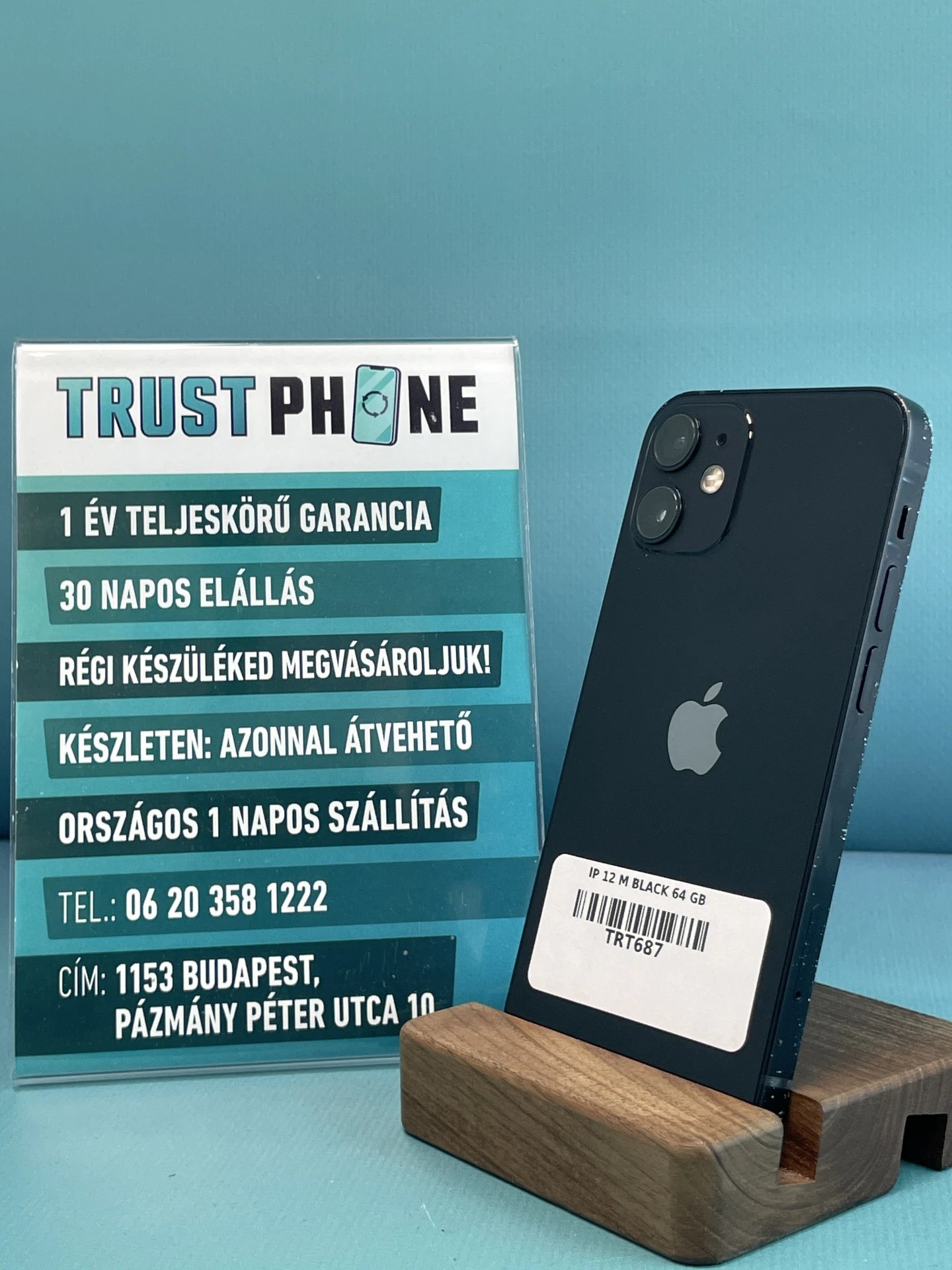 !! 1 ÉV GARANCIA !! iPhone 12 Mini Black 64 GB – TRT687 – 100% AKKU