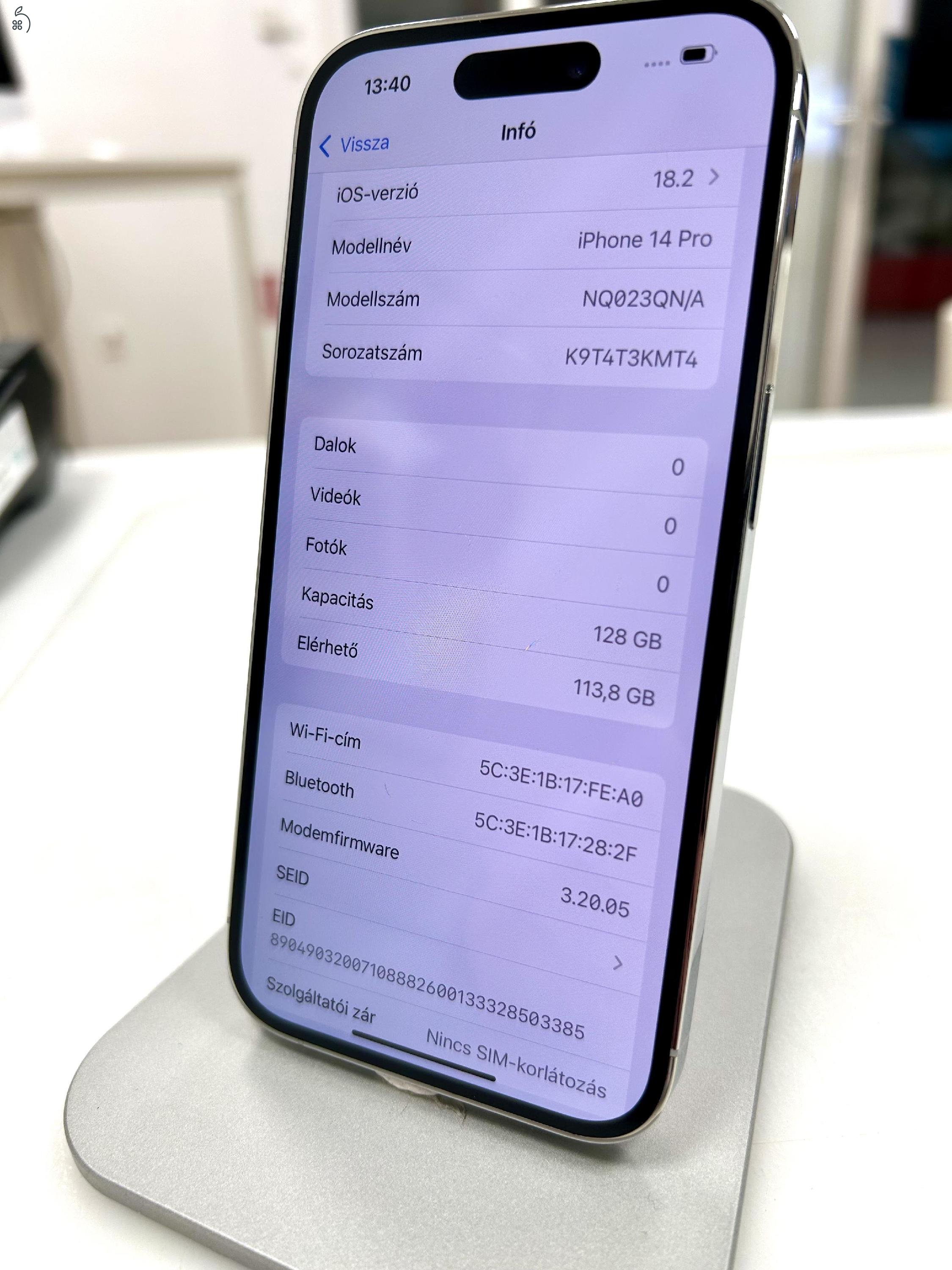 iPhone 14 Pro Silver 128GB 88% Akku Független 3 Hó Gar + Beszámítás