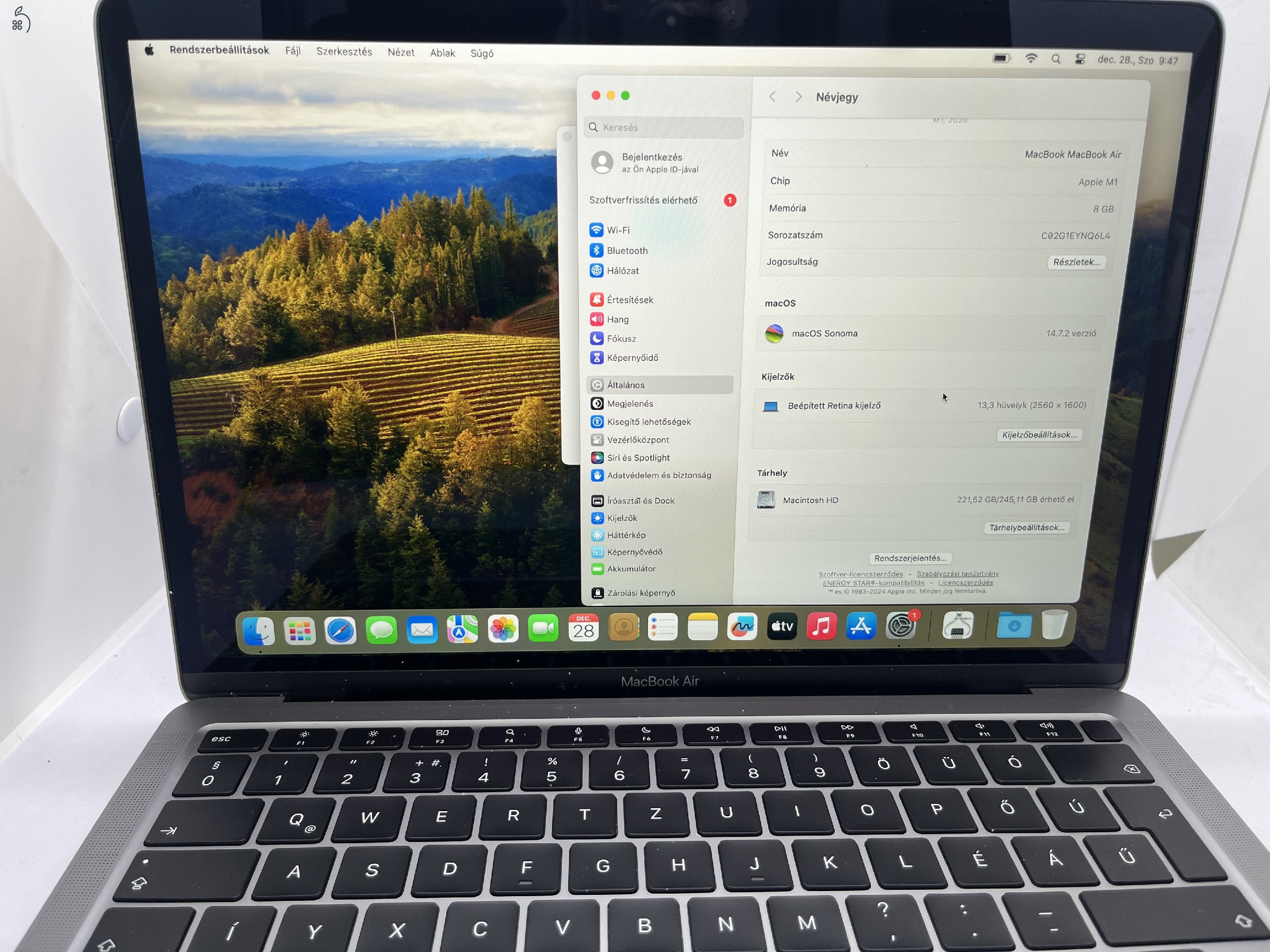 APPLE MACBOOK AIR M1 /2020/ 8GB/256GB, HUN BILL, ÜZLETBŐL, GARANCIÁVAL 