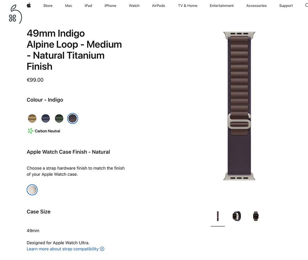 49mm Indigo Alpine Loop - Medium - Natural Titanium Finish