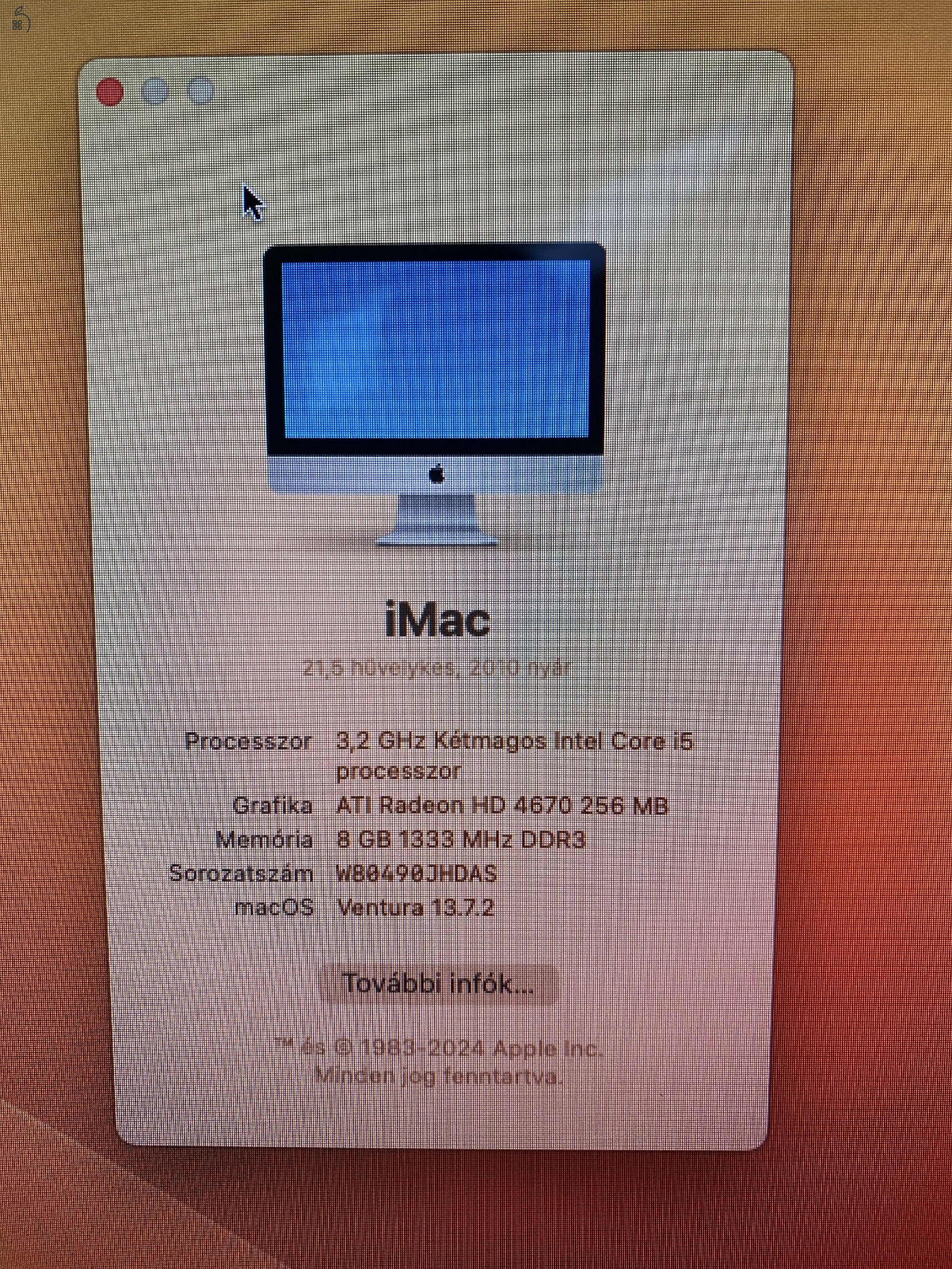 Imac 21,5coll Ventura  8Gb SSD 480Gb