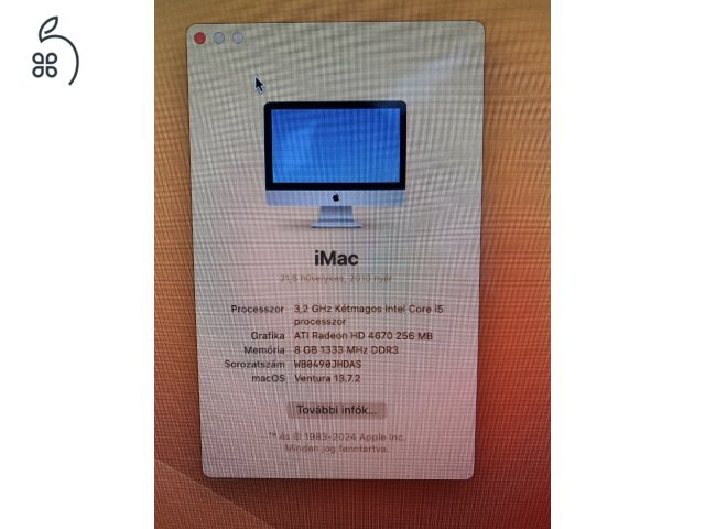 Imac 21,5coll Ventura  8Gb SSD 480Gb