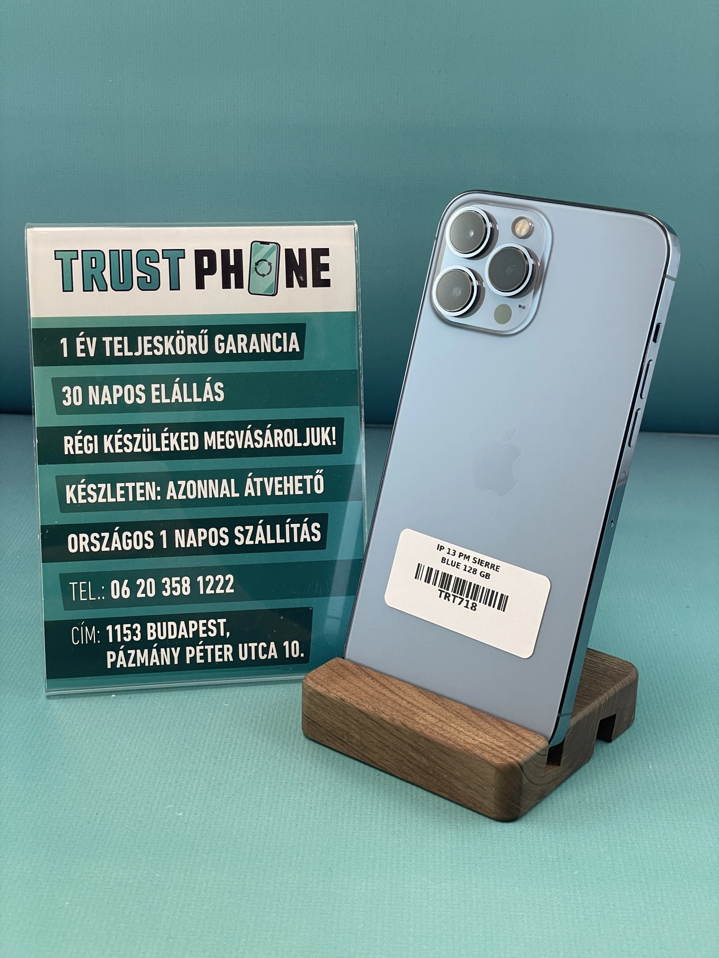 !! 1 ÉV GARANCIA !! iPhone 13 Pro Max Sierre Blue 128 GB – TRT718 – 100% AKKU