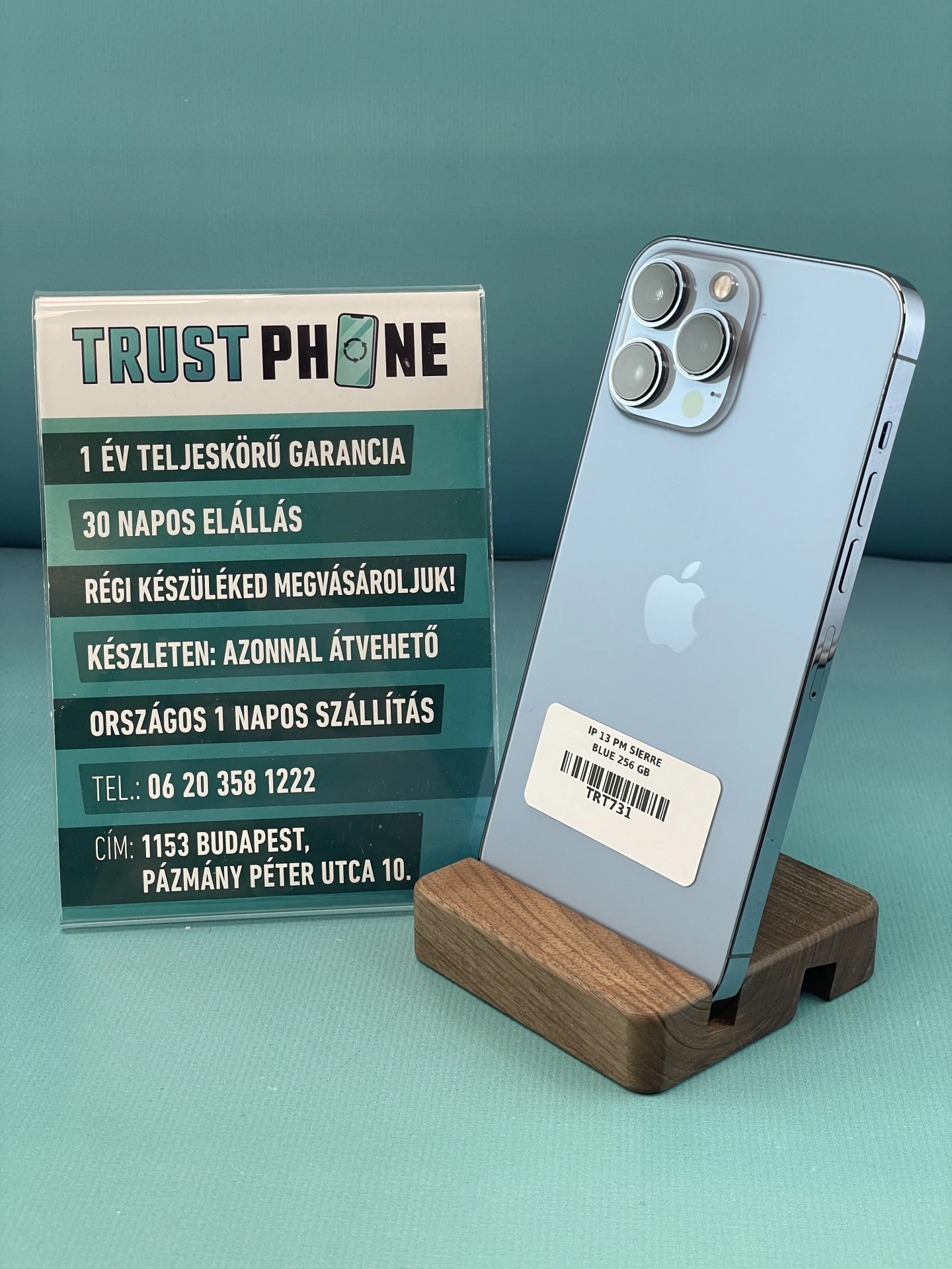 !! 1 ÉV GARANCIA !! iPhone 13 Pro Max Sierre Blue 256 GB – TRT731 – 100% AKKU