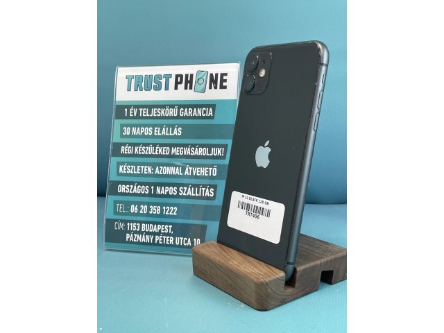 !! 1 ÉV GARANCIA !! iPhone 11 Black 128 GB – TRT406 – 100% AKKU