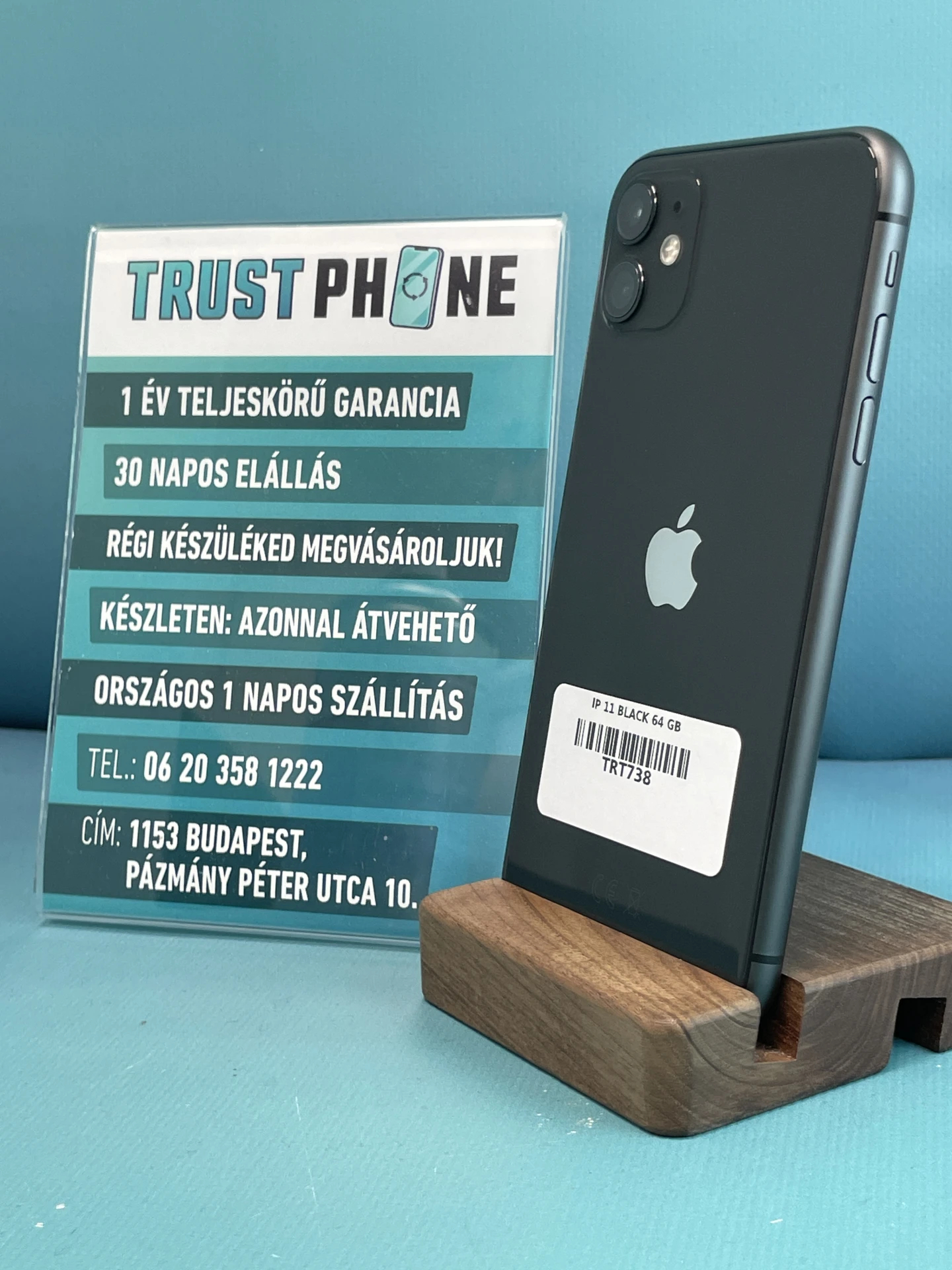 !! 1 ÉV GARANCIA !! iPhone 11 Black 64 GB – TRT738 – 100% AKKU