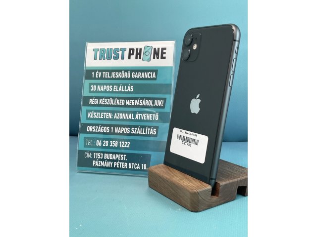 !! 1 ÉV GARANCIA !! iPhone 11 Black 64 GB – TRT738 – 100% AKKU