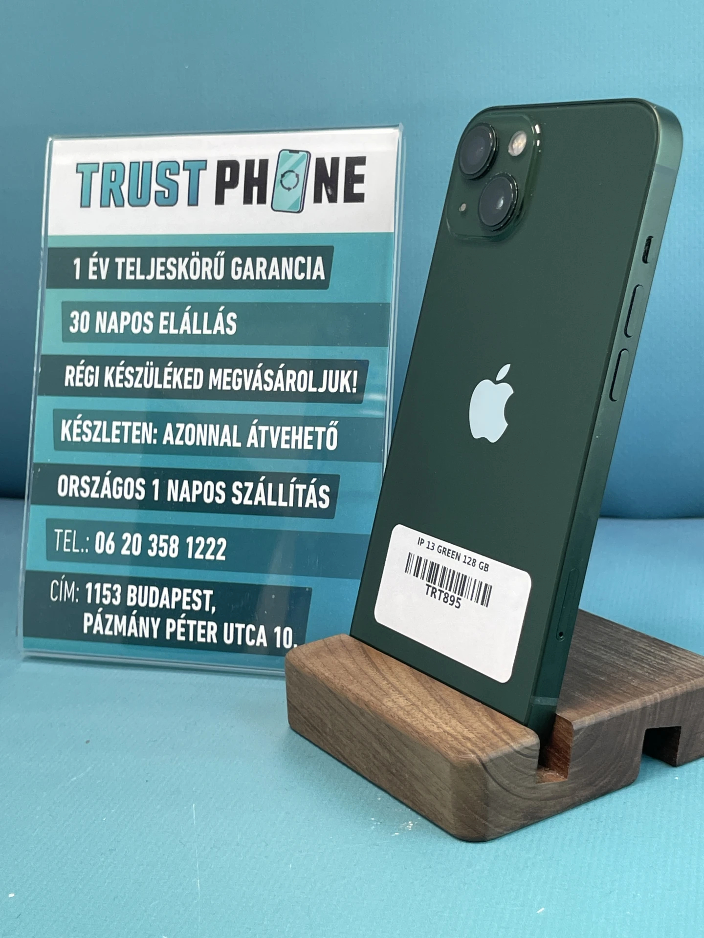 !! 1 ÉV GARANCIA !! iPhone 13 Green 128 GB – TRT895 – 100% AKKU