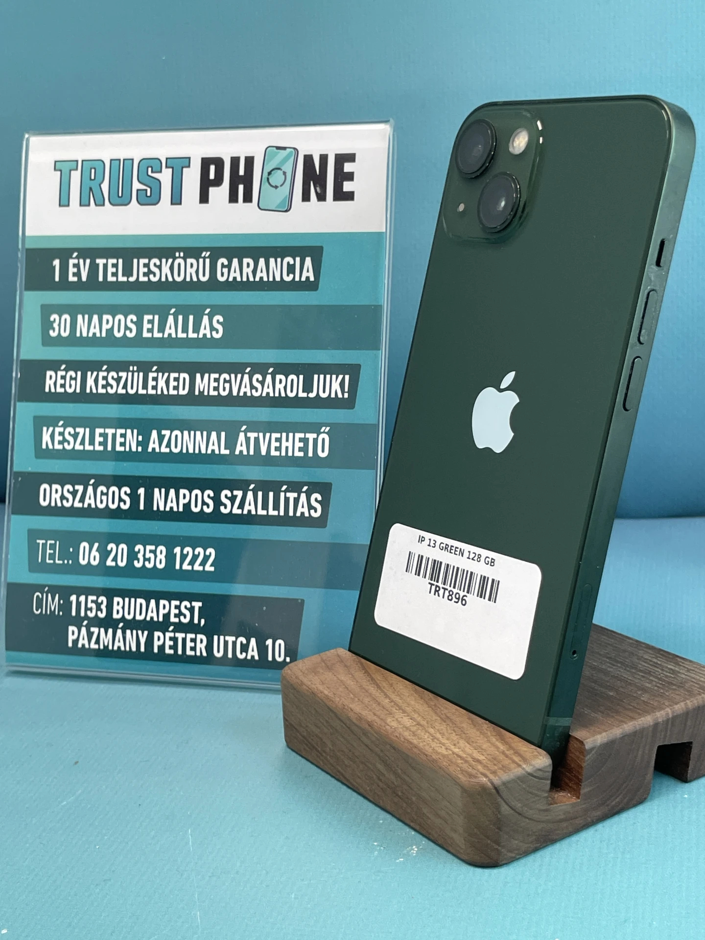 !! 1 ÉV GARANCIA !! iPhone 13 Green 128 GB – TRT896 – 100% AKKU