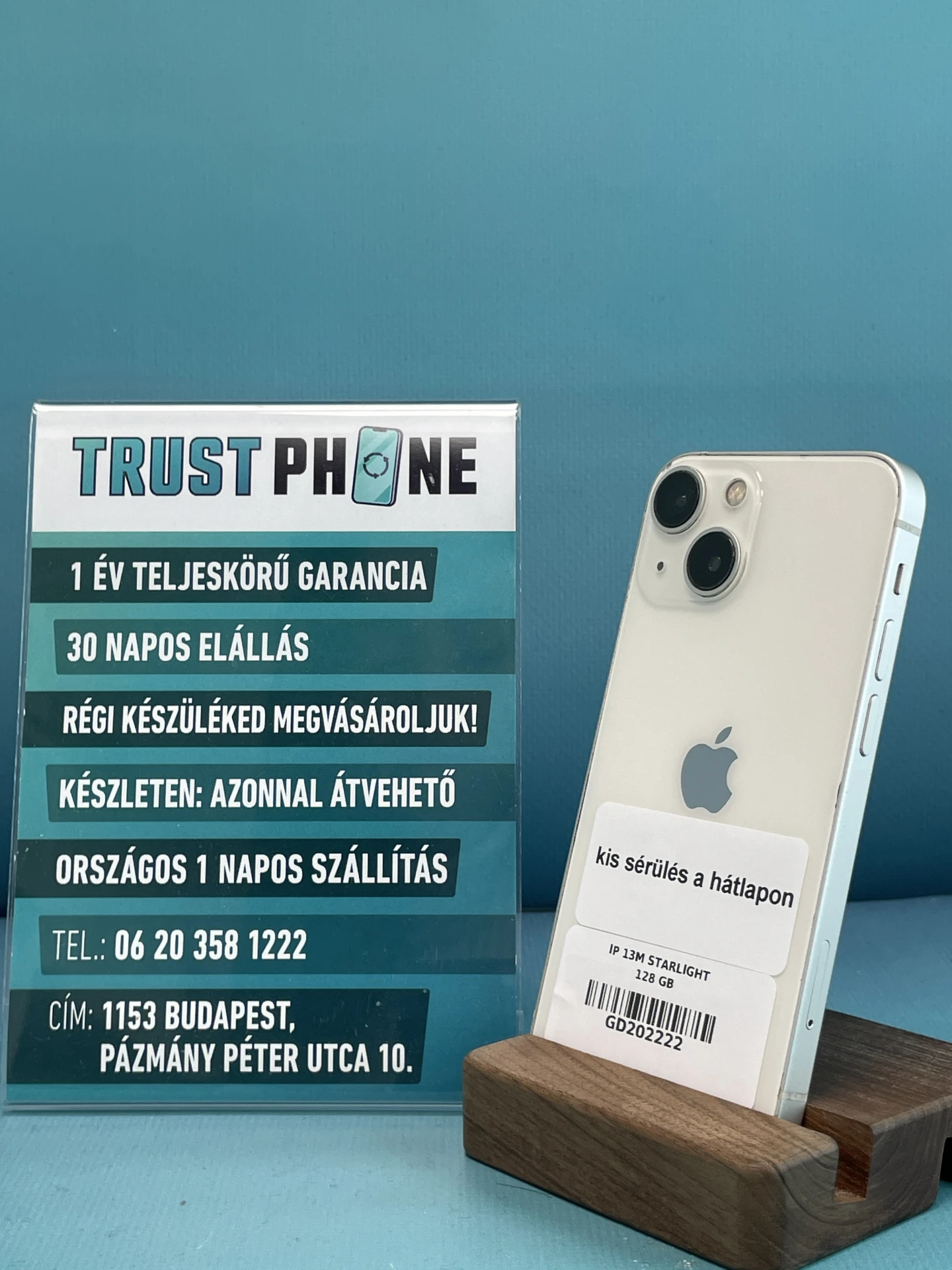 !! 1 ÉV GARANCIA !! iPhone 13 Mini Starlight 128 GB – GD202222 – 100% AKKU