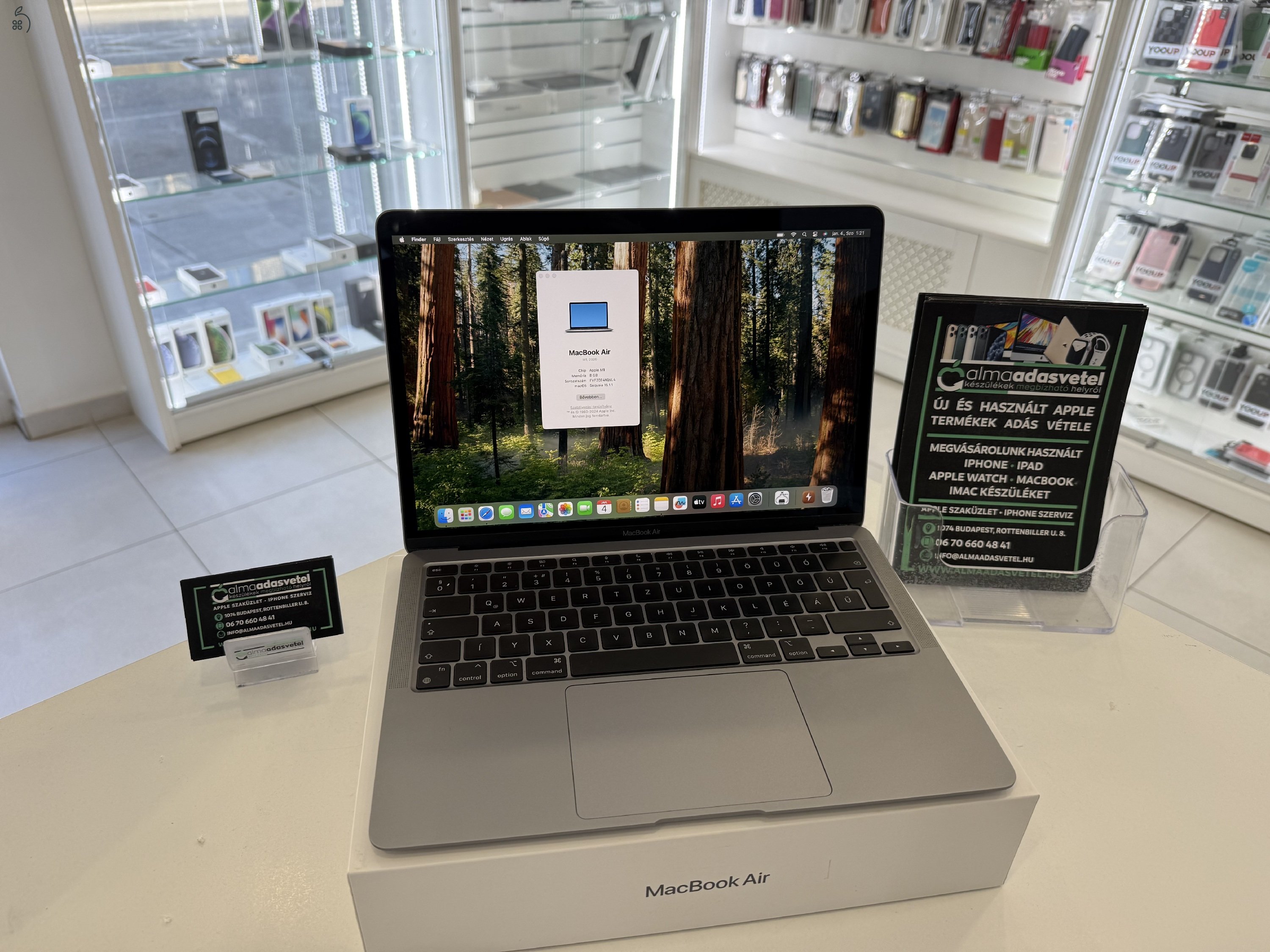 MacBook Air M1/8GB/256 ssd/Újszerű/1-3 hónap gar./Akku 89%/p3955