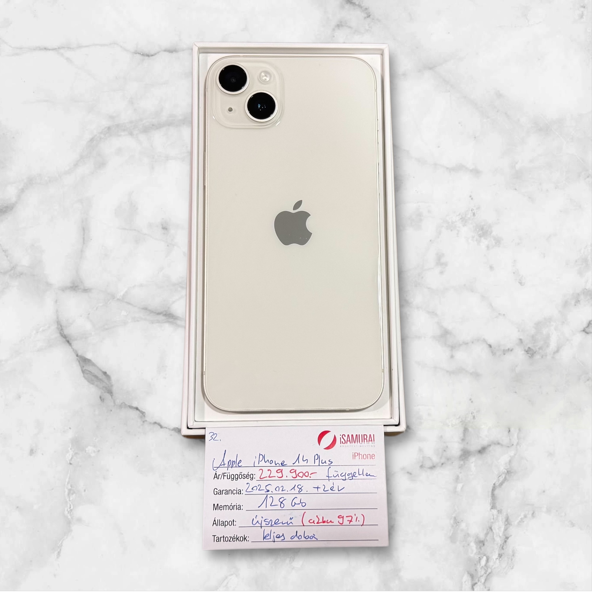 32. Apple iPhone 14 Plus - 128 GB - Fehér - Újszerű - APPLE GAR