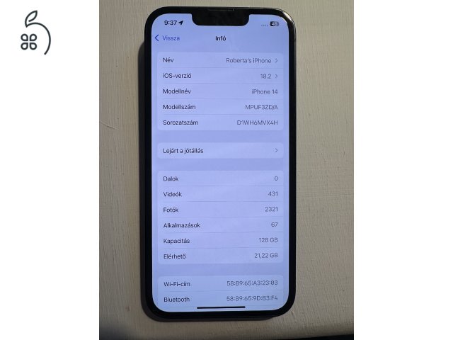 Eladó kitűnő állapotú iPhone 14 első tulajdonostól