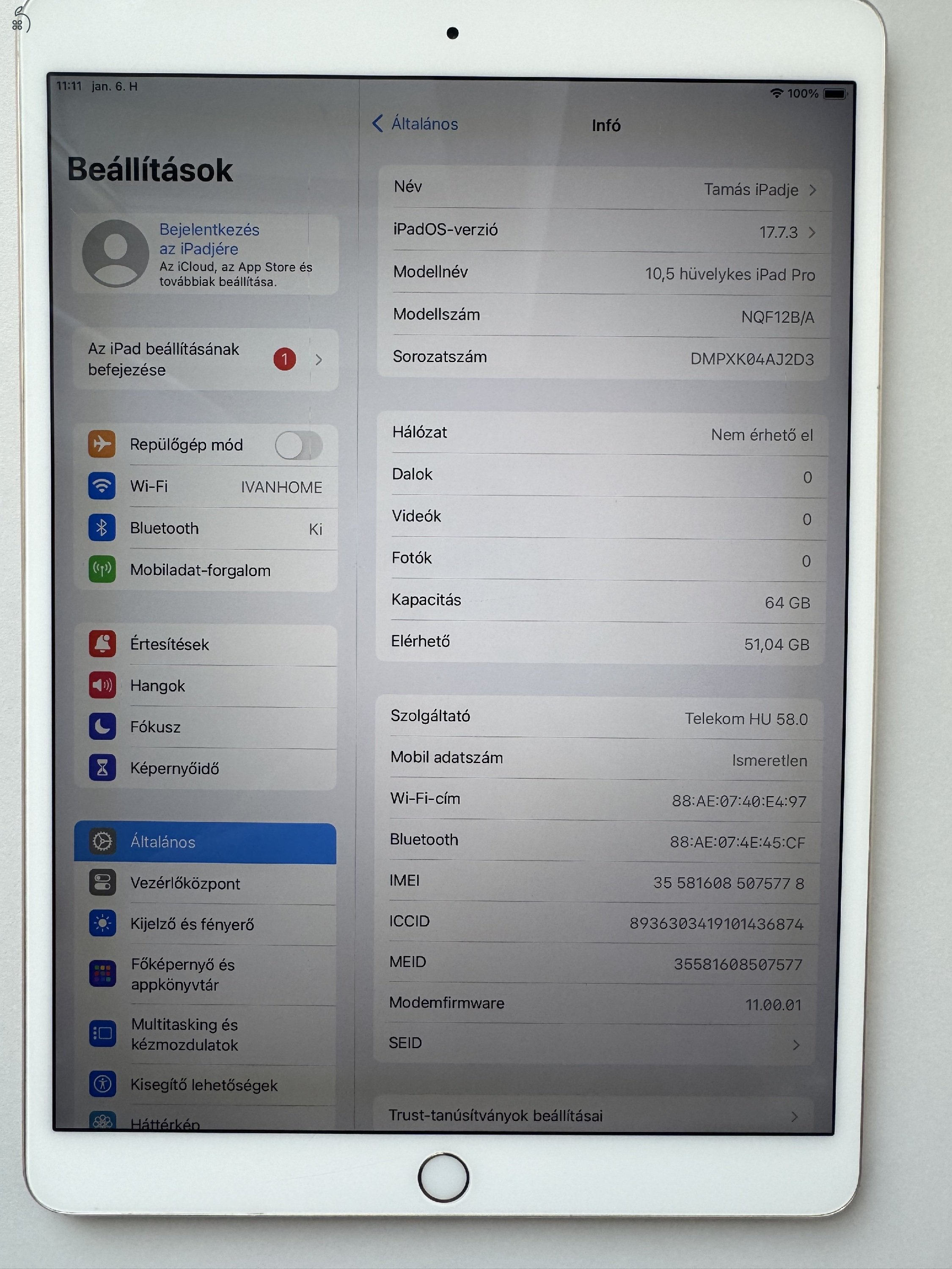 ELADÓ Apple iPad Pro 10,5” WiFi + Cellular 64GB