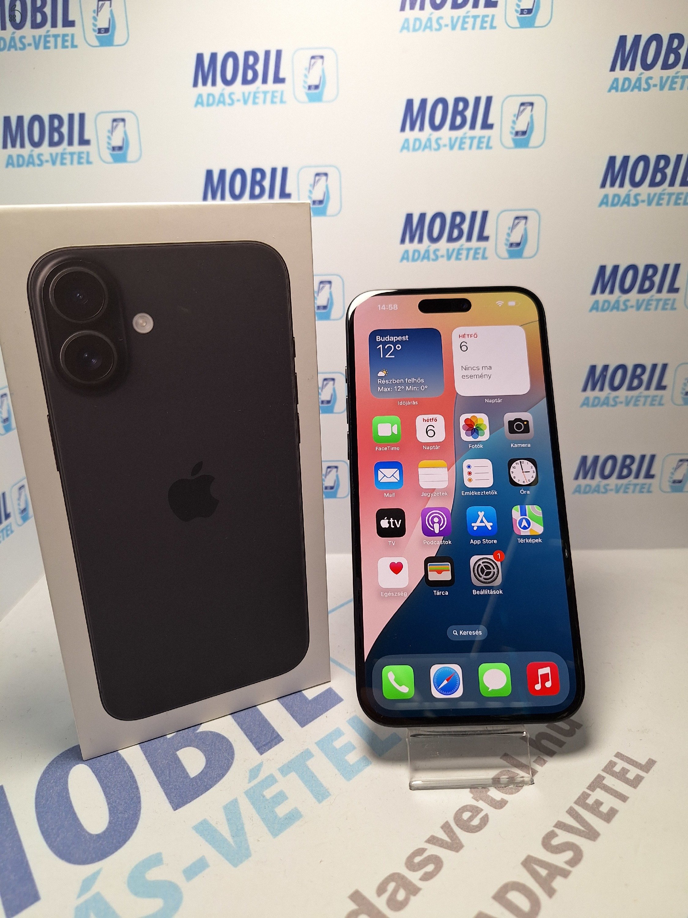 Apple iPhone 16 Plus 128 GB Black - akku 100% 22 ciklus - 2025.10.28-ig Apple garancia 