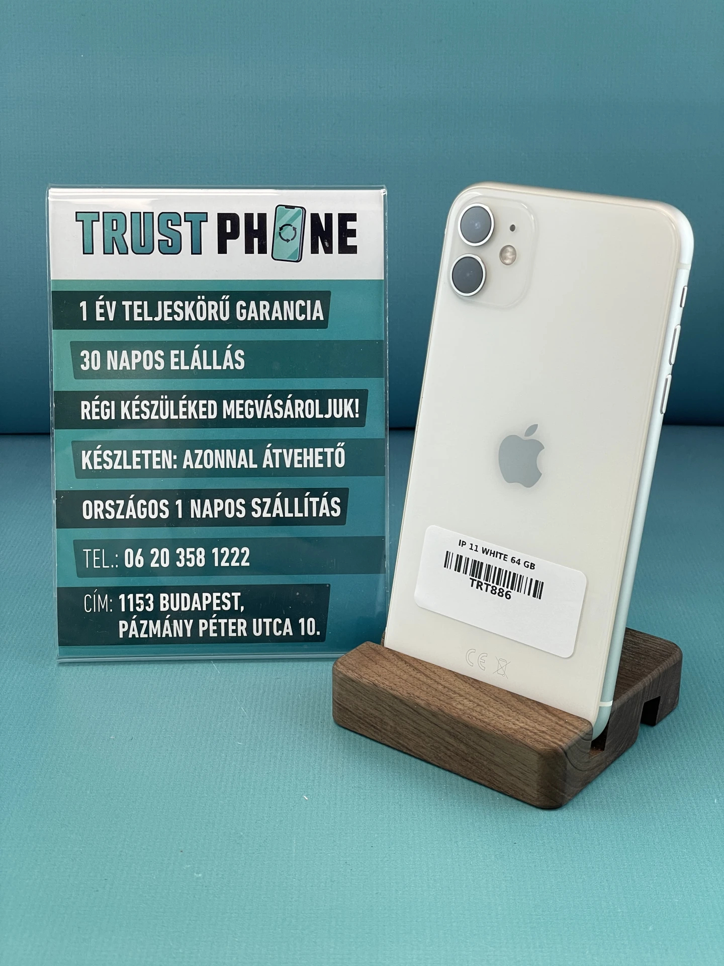 !! 1 ÉV GARANCIA !! iPhone 11 White 64 GB – TRT886 – 100% AKKU