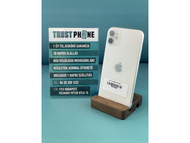 !! 1 ÉV GARANCIA !! iPhone 11 White 64 GB – TRT886 – 100% AKKU