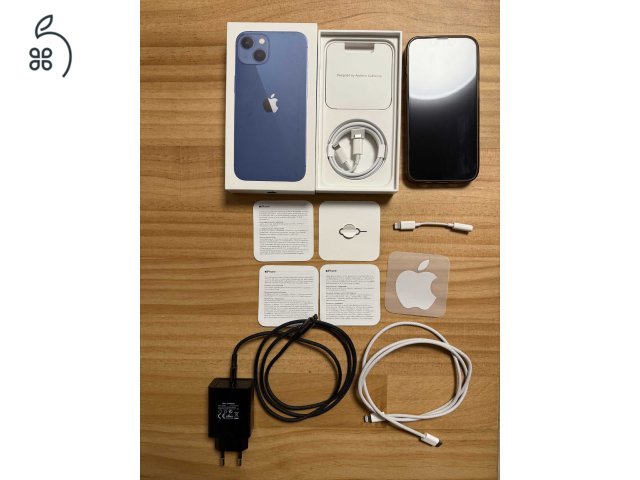 iPhone 13 Kék 128Gb + Magsafe tok + 2in1 töltő és egyebek