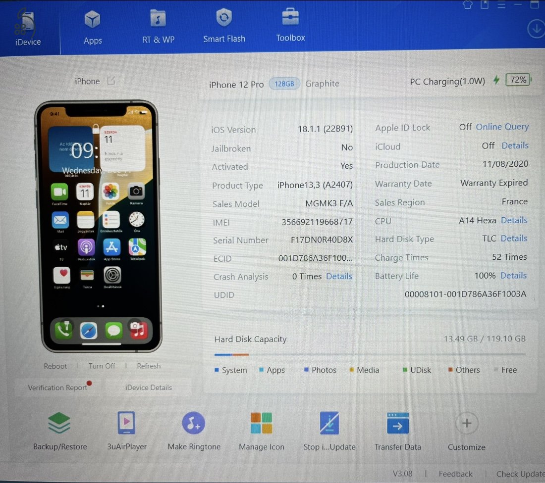 iPhone 12 Pro 128GB Karcmentes! Akku 100%!