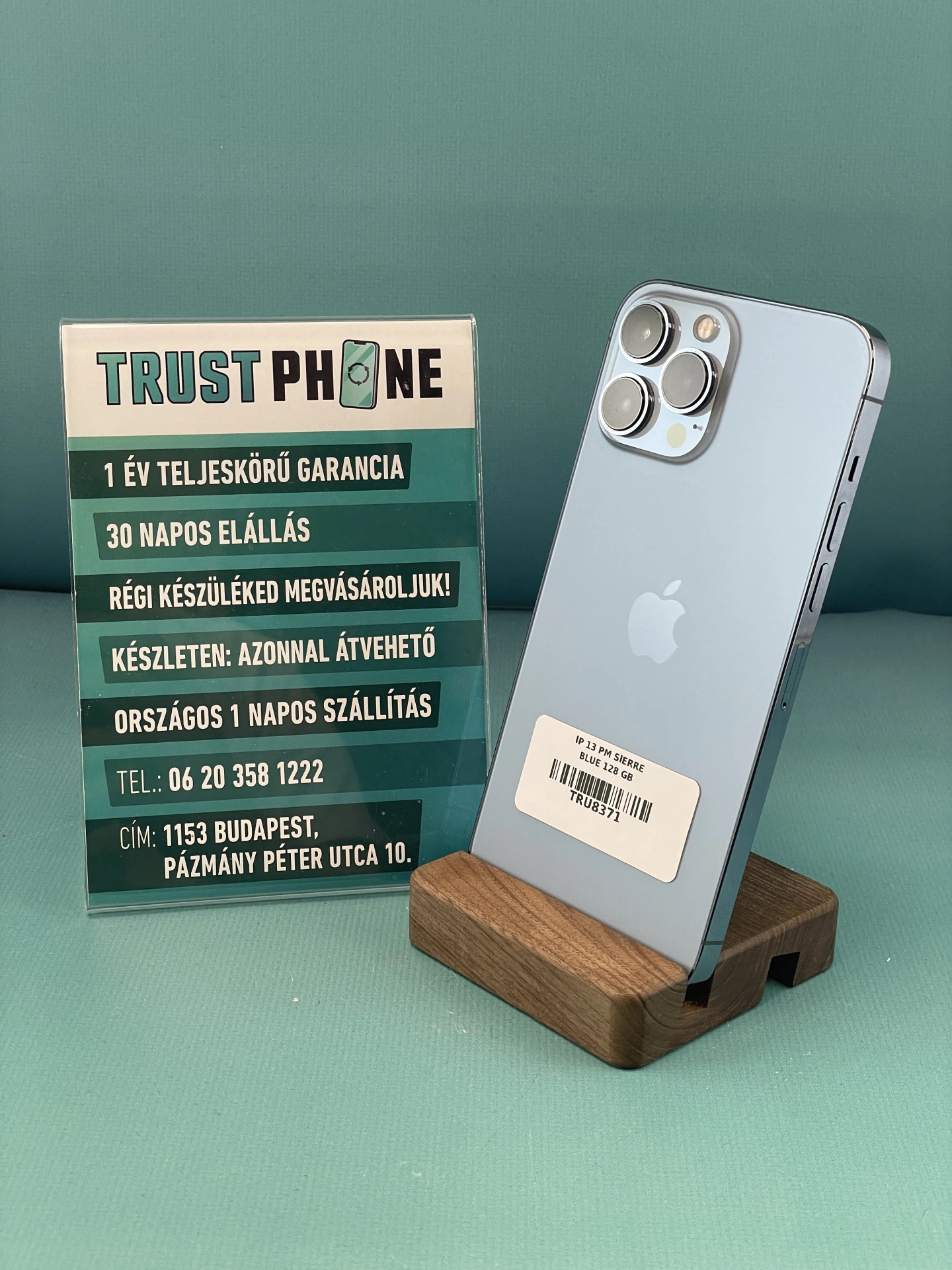 !! 1 ÉV GARANCIA !! iPhone 13 Pro Max Sierre Blue 128 GB – TRU8371 – 100% AKKU