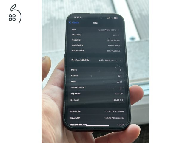 iPhone 16 Pro BLACK 256 GB FÜGGETLEN, NEM SZOLGÁLTATÓS, KP-s vásárlás