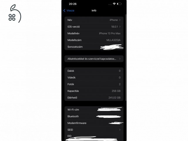 iPhone 13 Pro Max 256GB Független 100% Gyári akksi!